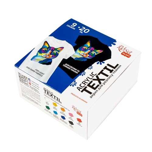 ROSA TALENT Acrylic Textile Paint Set - 20ml/0.68oz Bottles - High Hiding Power for Light & Dark Fabrics - Permanent & Washable Fabric Paint for Clothes & Accessories (9)