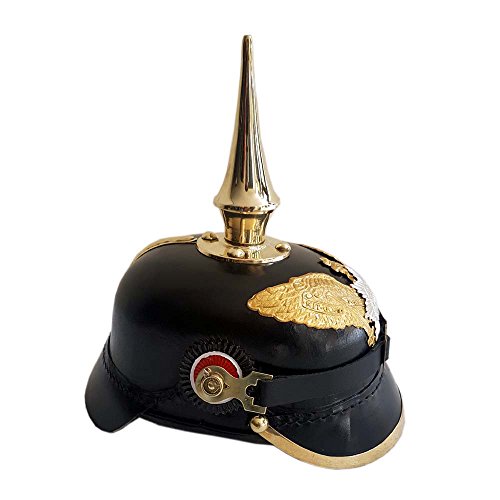 SHREYAS German Prussian Helmet WWI & II Leather PICKELHAUBE Helmet Black