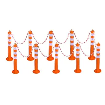 ABS INDUSTRY 10 Spring Parking Post Orange With 3 White Reflective Tape and 10 Meters S hook Safety Chain Highly Flexible Road Cone Traffic Delineator Posts Flexible Channelizer Cone 30