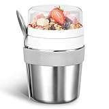 Leseed Edelstahl Müslibecher to go 500 ml + 220 ml Inklusive Löffel, auslaufsicher und isoliert Geeignet für Haferflocken, Joghurt und andere Lebensmittel Ideal zum Mitnehmen für unterwegs