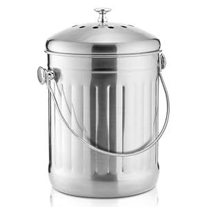 ENLOY Compost Bin for Kitchen Countertop, 1.3 Gallon Stainless Steel Indoor Compost Bucket for Kitchen Countertop Odorless Compost Pail for Kitchen Food Waste with Carrying Handle Easy to Clean