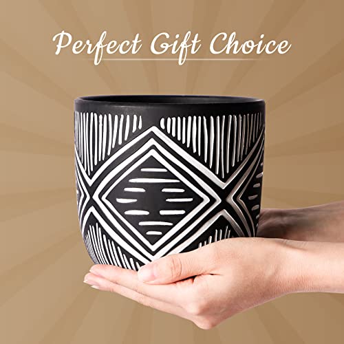 Jofamy 6 Inch Boho Planter Pots With Drainage Holes, 2 Pcs Terracotta Pots, Ceramic Plant Pots For Indoor Plants, Ferns, Vines, Succulents, And Outdoor Plants Growing, Gift For Plant Lovers（Black） #TOP5