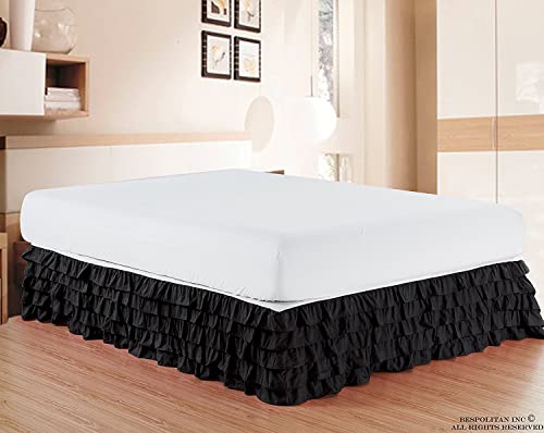Elegant Comfort Luxurious Premium Quality 1500 Thread Count Wrinkle And Fade Resistant Egyptian Quality Microfiber Multi-Ruffle Bed Skirt - 15Inch Drop, King, Black #TOP1