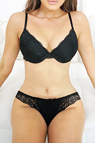 Super Push Up Sexy Embroidery Bras & Sheer Pants Lingerie Outfits, Lace Bra and Knickers Set for Women