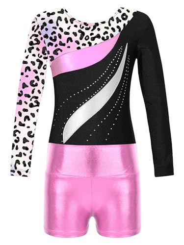 Kids Girls Long Sleeve Leotards with Shorts Sets 2 Pieces Gymnastics Dance Outfits Dancewear Tracksuit3