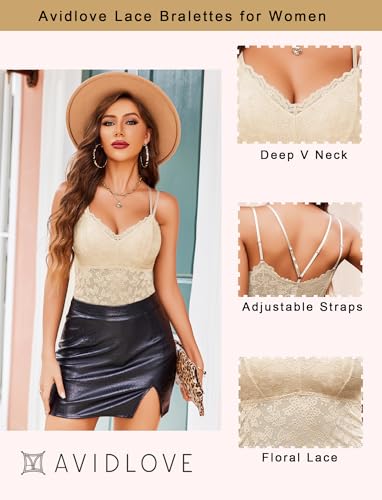 Image of Avidlove Lace Tank Top Bralette for Women V Neck Camisole Lingerie Spaghetti Strap Sexy Tops
