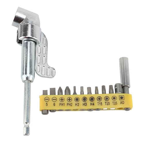 Steel Right Angle Drill Adapter with 12 Screwdriver Bits, 105 Degree Right Angle Drill Attachment for Impact Drivers and Drills