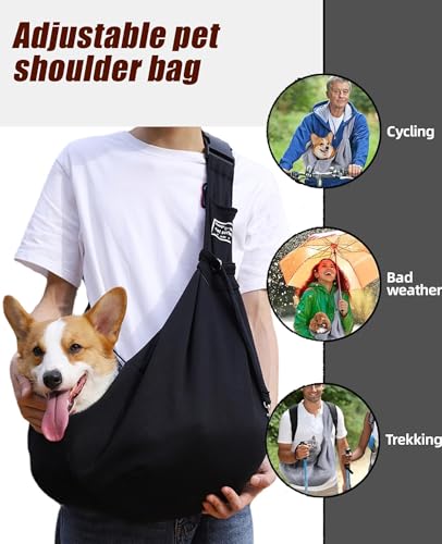Dog and Cat Sling Carrier with Adjust Strap&Pocket Puppy Pets Outdoor Travel Bag Safety Purse Bag (Black) - Image 3