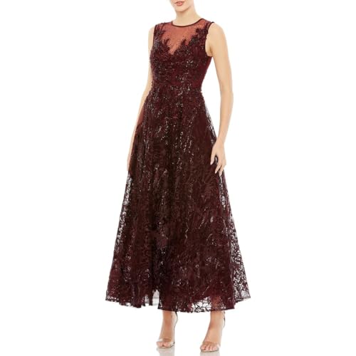 Mac Duggal 20421 Beaded Dress for Evening - Unique A-Line Dress for Women Burgundy
