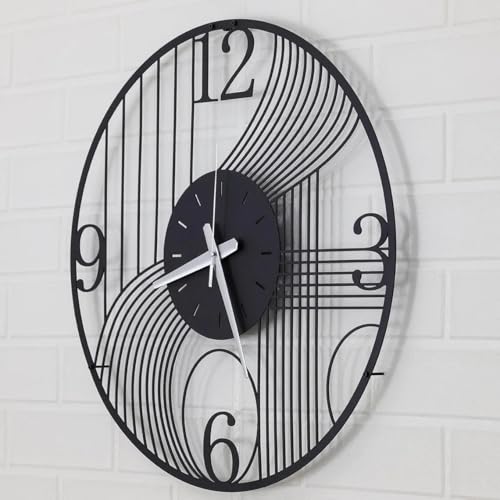 Image of Wall Clock Stylish Metal Analog Wall Clock for Living Room, Bedroom, Office, Kitchen, Home and Hall | Antique Fancy Big Size Modern Wall Watch (Black(DA-89), 40 CM)