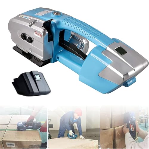 GLBMXDD Máquina flejadora eléctrica, Herramienta flejadora automática a batería, Tensor y Cortador 3 en 1, empacadora eléctrica portátil, para Correas PP Pet de 1/2-5/8 Pulgadas,Blue-1*Battery