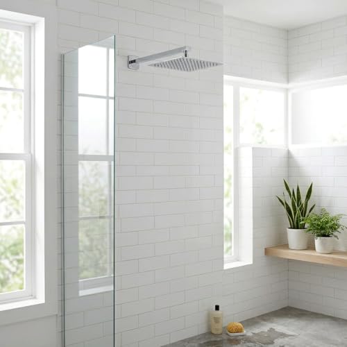 Image of ALTURAS Stainless Steel Square Overhead Shower Rain Shower Head for Bathroom With Arm (8in shower with 12in arm)