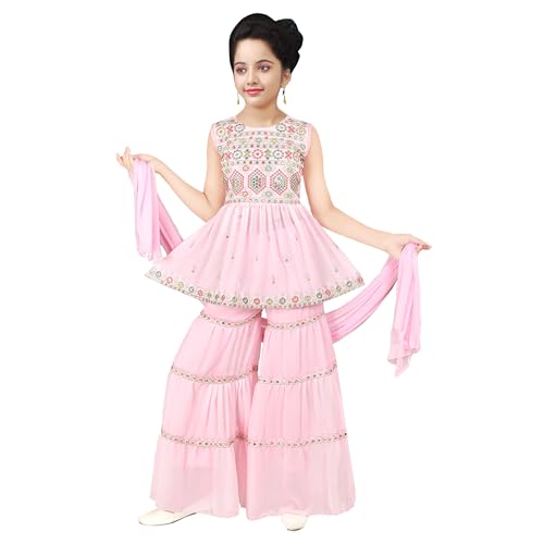 Image of Sevgi Girl's Georgette Embroidered Short Kurti and Garara Set