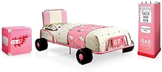 Furniture of America FOA Ramirez 3pc Pink Metal Youth Bedroom Set - Twin + Nightstand + Closet