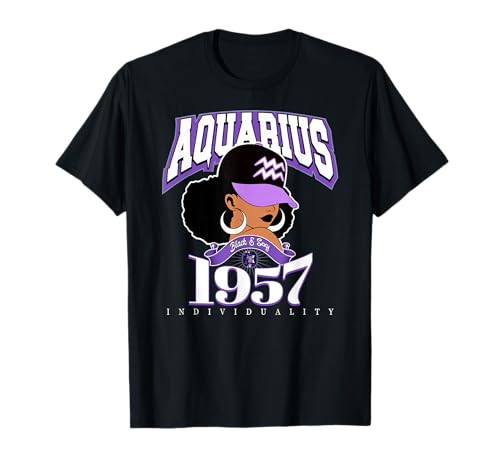 Verseau 1957 Afro Queen Zodiac Cadeaux d'anniversaire T-Shirt