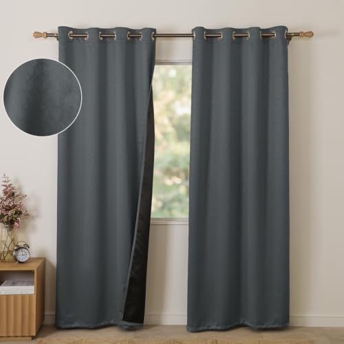 Image of HOMEMONDE 100% True Blackout Curtains 8 Feet Long - Set of 2 Curtains| Embossed Design | Light Block Thermal Insulated & Noise Reducing Room Darkening Curtains (Grey, 96Inch)