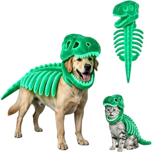 Pet Dinosaur Costume Soft Plush T-Rex Skeleton Halloween for Dogs Cats