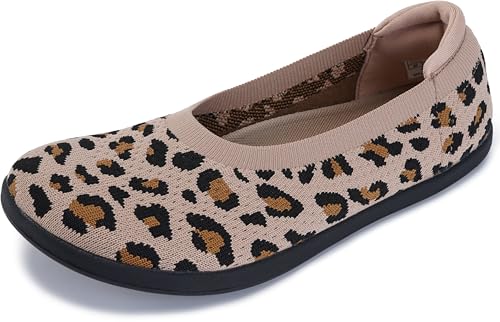 WHITIN Women's Wide Toe Box Ballet Flats Shoes Barefoot Zero Drop Sole Minimalist Size 9.5 Knit Slip on Walking Extra Fit Dress Outdoor Leopard 41