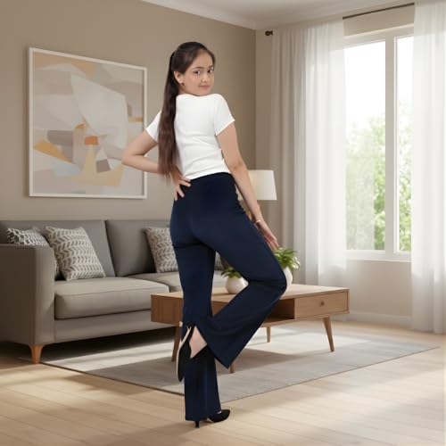 Image of Pink Shell Women's High Waist Bell Bottom Pants in Velvet