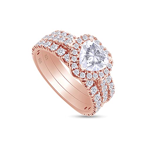 AFFY Heart & Round Cut White Cubic Zirconia Three-in-One Halo Promise Eternity Wedding Band Set Engagement Ring for Women in 14K Gold Plated 925 Sterling Silver Jewelry Gift for Her4