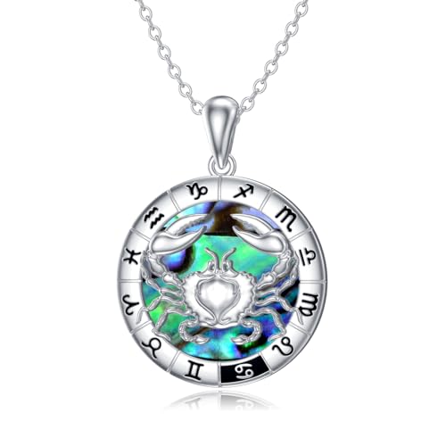 enjoylifecreative Damen Krebs Sternzeichen Halskette 925er Sterling Silber Cancer Horoskop Abalone Muschel Anhänger Kette Sternbild Astrologie Geburtstag Schmuck Geschenke für Frauen Mädchen