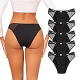 VKME 5 Pack Seamless Underwear for Women No Show Hipster Breathable Bikini Mesh splicing Invisibles Cheeky Panties (US, Alpha, Small, Regular, Regular, Black)