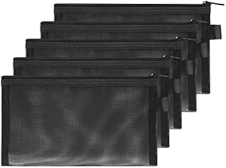 Smchnla Clear Pencil Case 5 PCS Exams Pen Stationery Storage Bag Nylon Mesh Pencil Pouch for Teenagers Girls Boys (Black)
