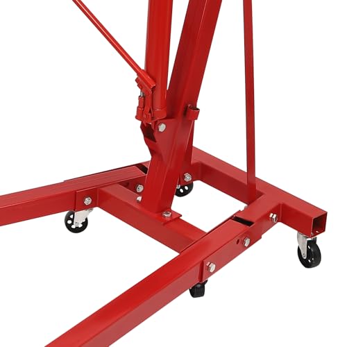 KHROOLT 2 Ton Engine Hoist, Folding Hydraulic Engine Crane Cherry Picker, Heavy Duty Shop Crane with 6 Swivel Wheels, 4 Adjustable Lifting Positions (0.5T-2T), for Garage, Workshop