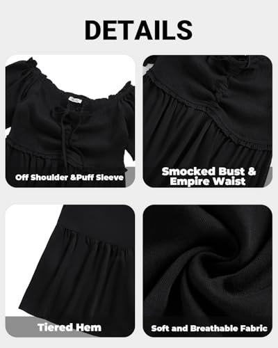 Image of Plus Size Sun Dresses Women - Summer Off the Shoulder Puff Sleeve A Line Boho Maxi Flow Long Dress 2025