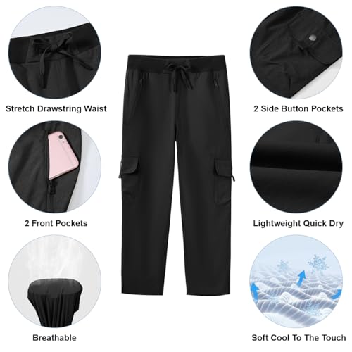 donhobo Womens Cargo Hiking Walking Trousers,Capri Cropped Shorts Trouser Women,Ladies Lightweight Summer 3/4 Length Pants Elasticated Waist Short Quick Dry with 4 Pockets Black XXL - Image 4