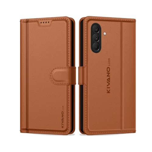 Image of KIVANO LUXE Compatible for Samsung F70 Pro 5G / Samsung M47 5G / Samsung A27 5G Artisanal Leather Wallet Case with Card Holder for Men Women, Magnetic Flip Folio Cover with Stand RFID Blocking Cell