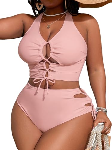 Image of SOLY HUX Women's Plus Size Bikini Set Sexy Swimsuit Lace Up Tummy Control 2 Piece Bathing Suit