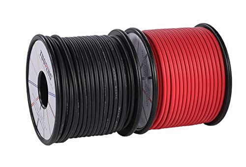 TUOFENG Fil électronique de 16 awg, fil de silicone de 50 mètres Fil de cuivre étamé flexible 25 m de fil noir et 25 m de fil toronné rouge Résistance aux hautes températures