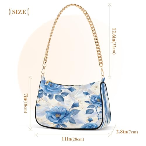 Shoulder Bags for Women Blue Roses Hobo Tote Handbag Small Clutch Purse with Zipper Closure3