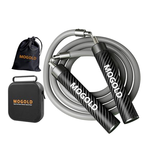 MOGOLD 1lb Weighted Jump Ropes for Men&Women with Adjustable Heavy Rope Cable & Durable Leather Skipping Rope Handle Best for Fitness High-Intensity Strength Workouts (Grey L - 90(User Height 57.5 - 6))