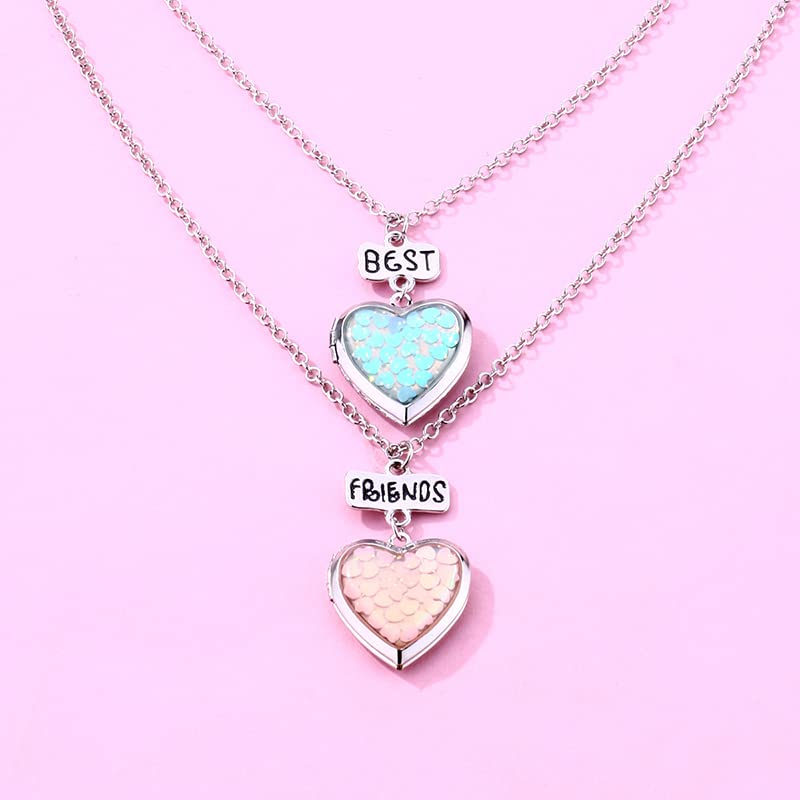 Kefley Heart Locket Necklace for Best Friends Matching Friendship Necklaces for 2 Girls Bff Birthday Christmas Gifts for Girl Bestie Necklace for Friends Sweet Gifts for Girls3