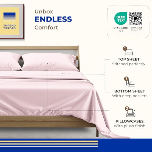 Image of THREAD SPREAD Egyptian Cotton Sheets King Size - 1000 Series High Thread Count Cotton King Size Sheets Set (4 PC, Blush), 16 inch Snug Fit Deep Pocket, Sateen Weave Ultra-Soft Hotel Luxury Sheets