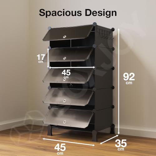 BOXJOY 5 Shelf Black Shoe Rack with 5 Doors - Image 3