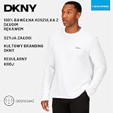 DKNY Męski top z długim rękawem Slim Fit w kolorze czarnym/białym/szarym z okrągłym dekoltem i markowym logo, 100% bawełna, super miękka i wygodna odzież domowa, Czarny/biały/szary, L
