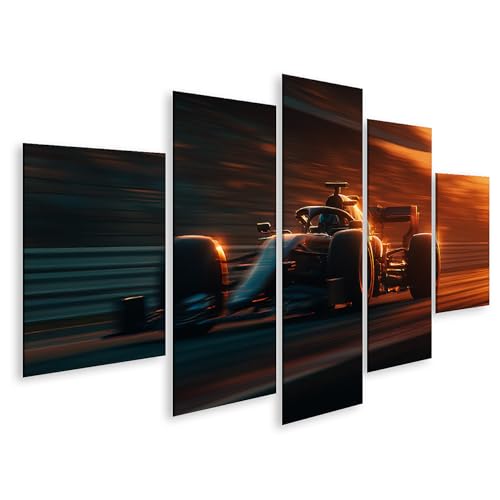 Tableau sur toile Formule 1 de course au coucher du soleil en 5 pièces Edition K5