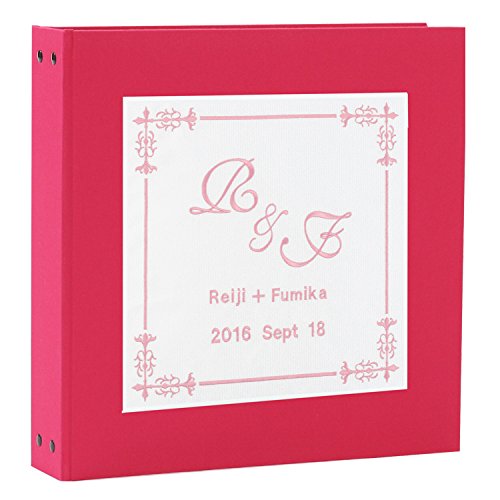 【ウェディング 名入れアルバム】結婚 お名前 刺繍WPポケットアルバム 表紙ピンク×刺繍色ピンク スクエア 360枚収納 イニシャル 名前 日付が表紙に刺繍で入る オリジナル!!結婚祝いにぴったり シート追加で最大720枚 フォトアルバム 写真 収納 名前