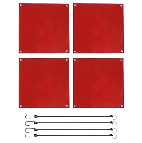 Eowppue Warnflagge 4 Stück Set rot 30x30 cm mit Spanngummis und Haken zur Ladungssicherung für Fahrrad Auto Anhänger Baustelle Gefahrenstelle Transport Alltag flexibel faltbar wetterfest