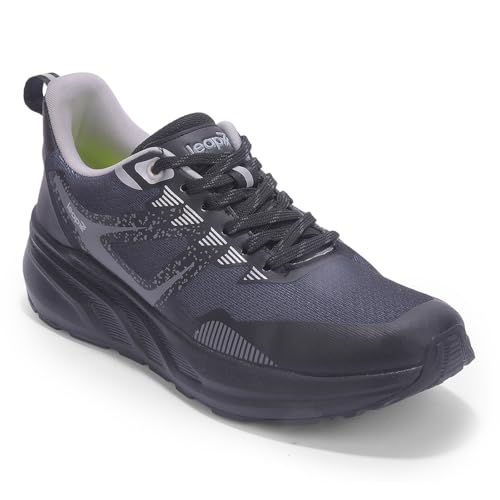 Image of Liberty LEAP7X ROYALESTPE Walking Shoes for Men - Black & Olive Green Lace-Up Sneakers | Memory Foam Cushioned Insole, Lightweight Knit-Mesh Shoes for Daily Walking, Fitness Walks, College & Travel