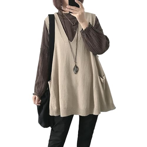 Image of jinghuiyue Women's Oversized Sweater Vest Fall V Neck Sleeveless Pullover Sweater Loose Knitted Tunic Tops with Pockets