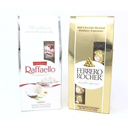Raffaello Almond Coconut Treat & Ferrero Rocher Fine Hazelnut Chocolates - Chocolate Gift Set - 2 pack