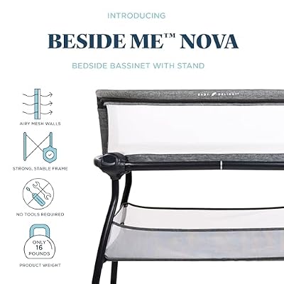 Baby Delight Beside Me Nova | Bedside Bassinet | Removable and Portable Bed | for Infants 0 5 Months | Charcoal Tweed