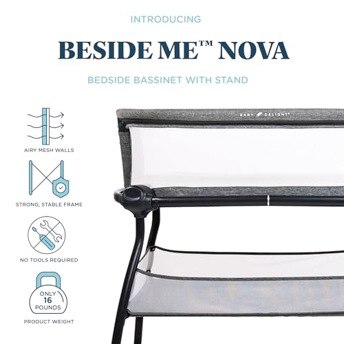 Baby Delight Beside Me Nova | Bedside Bassinet | Removable and Portable Bed | for Infants 0 – 5 Months | Charcoal Tweed by Baby Delight - Image 2
