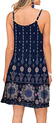 Image of Women's Summer Spaghetti Strap Casual Swing Tank Beach Cover Up Dress with Pockets