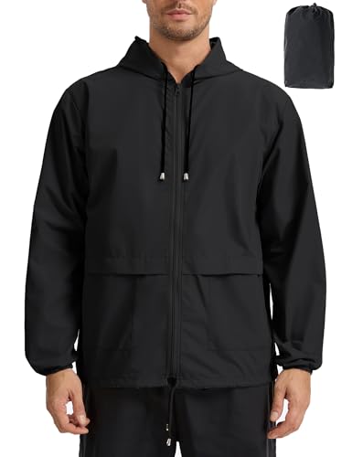 Image of Mens Rain Jacket Lightweight Waterproof Raincoat with Hood Packable Windbreaker Jacket Hiking Cycling
