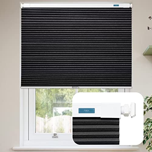 Dongluy No Drill Cellular Shades Cordless, Honeycomb Shade Pleated Blinds For Windows Room Darkening,Easy To Install，Privacy Protection, 35" W X 64" H, Dark Grey,100% Blackout #TOP2